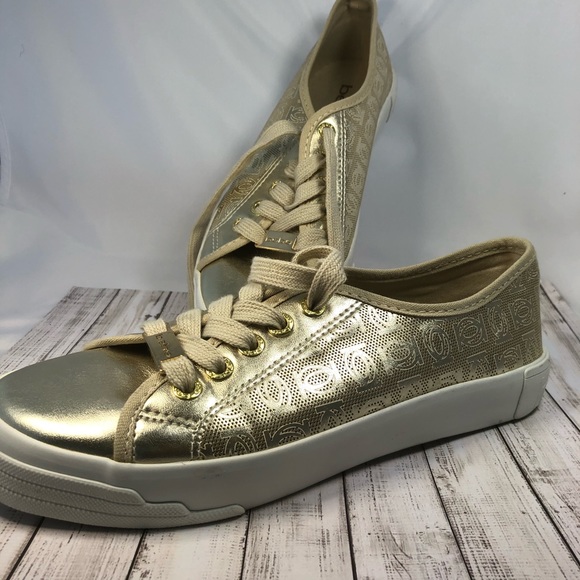 Bebe Dane Shiny Gold Lace-up Vented Sneaker Sz 7 - Picture 6 of 15